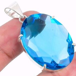 Blue Topaz Gemstone 925 Sterling Silver Handmade Pendant Necklace